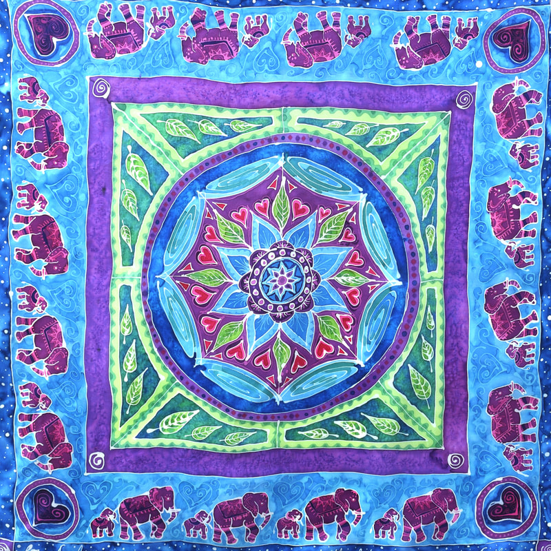 hand painted elephant mandala silk scarf