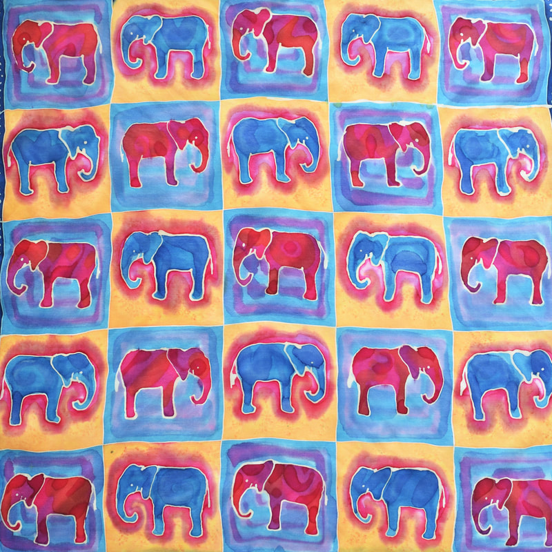 hand painted elephant silk scarf